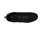 Black slip-on shoe on a white background